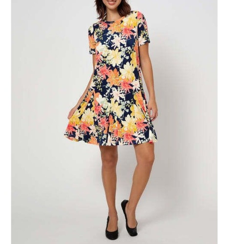 LEOTA Serenity Floral Print Dress in Ginko Maritime Blue - NWT